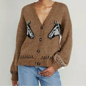 Old Navy Brown Cardigan with Horse Pattern